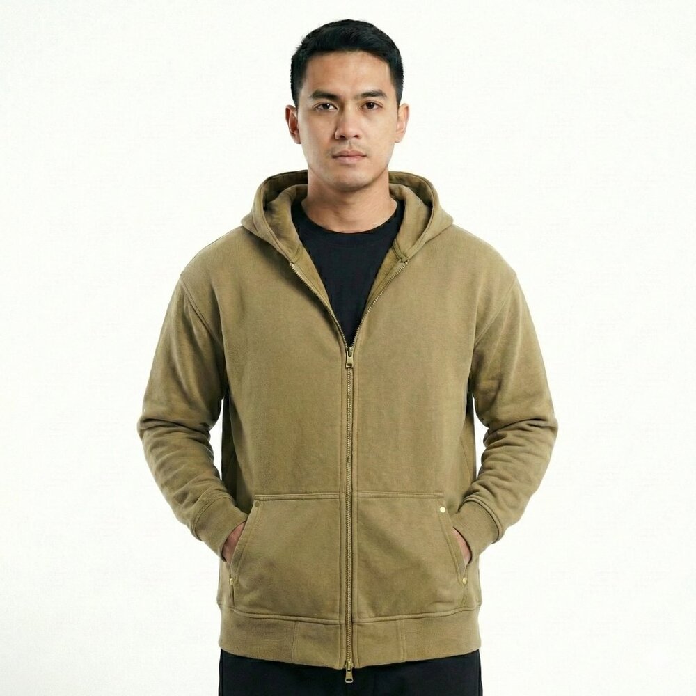 High Level HL Caramel Two-way Zip-up Hoodie Stone Washed Vintage Men